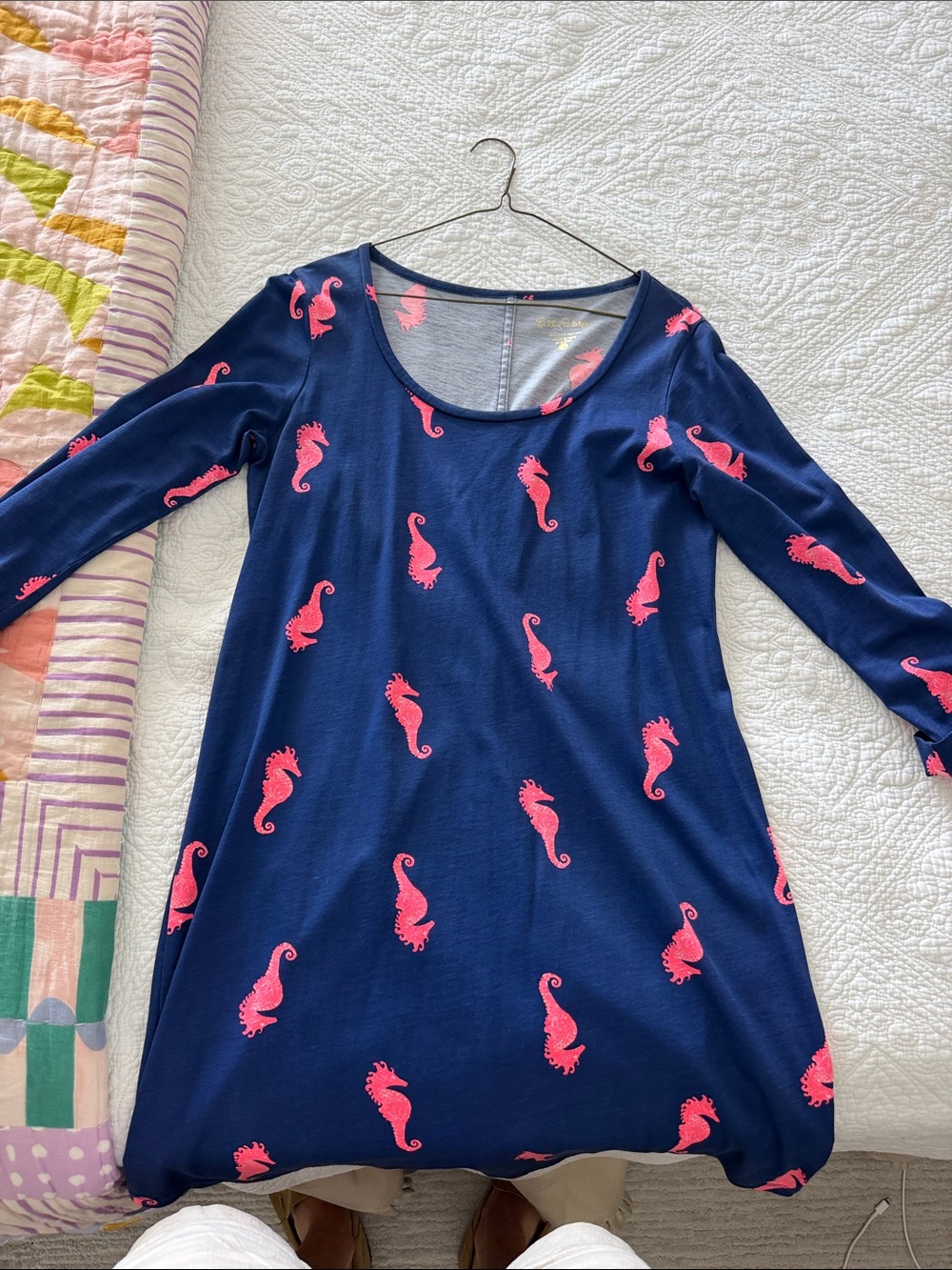 Lilly Pulitzer Navy Dress with Pink Seahorse Print